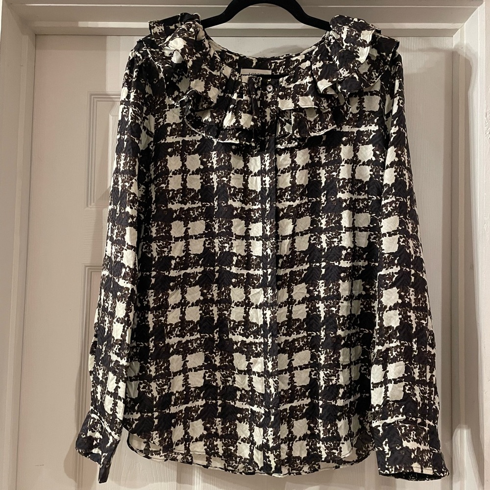 JCrew Collection Plaid Silk Blouse - Size XL - 100% Silk